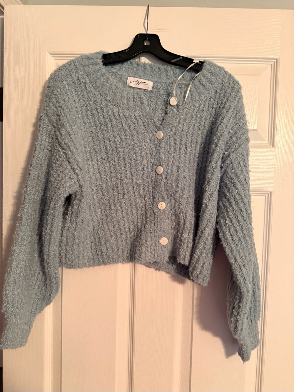 Carly Jean Los Angeles Pale Blue Textured Button-Front Cardigan